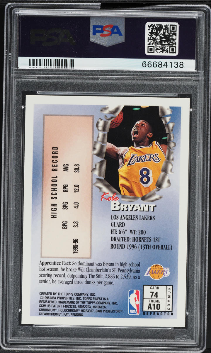 1996 Finest Refractor Kobe Bryant ROOKIE #74 PSA 9 MINT on