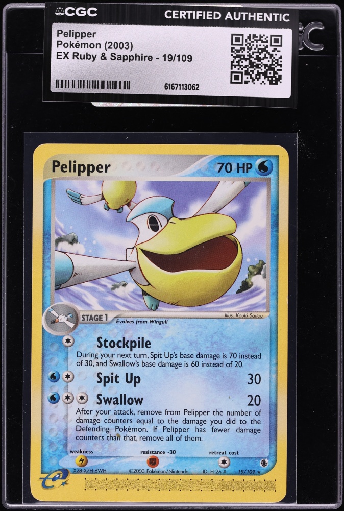2003 Pokemon EX Ruby & Sapphire Reverse Holo Pelipper #19 CGC AUTH