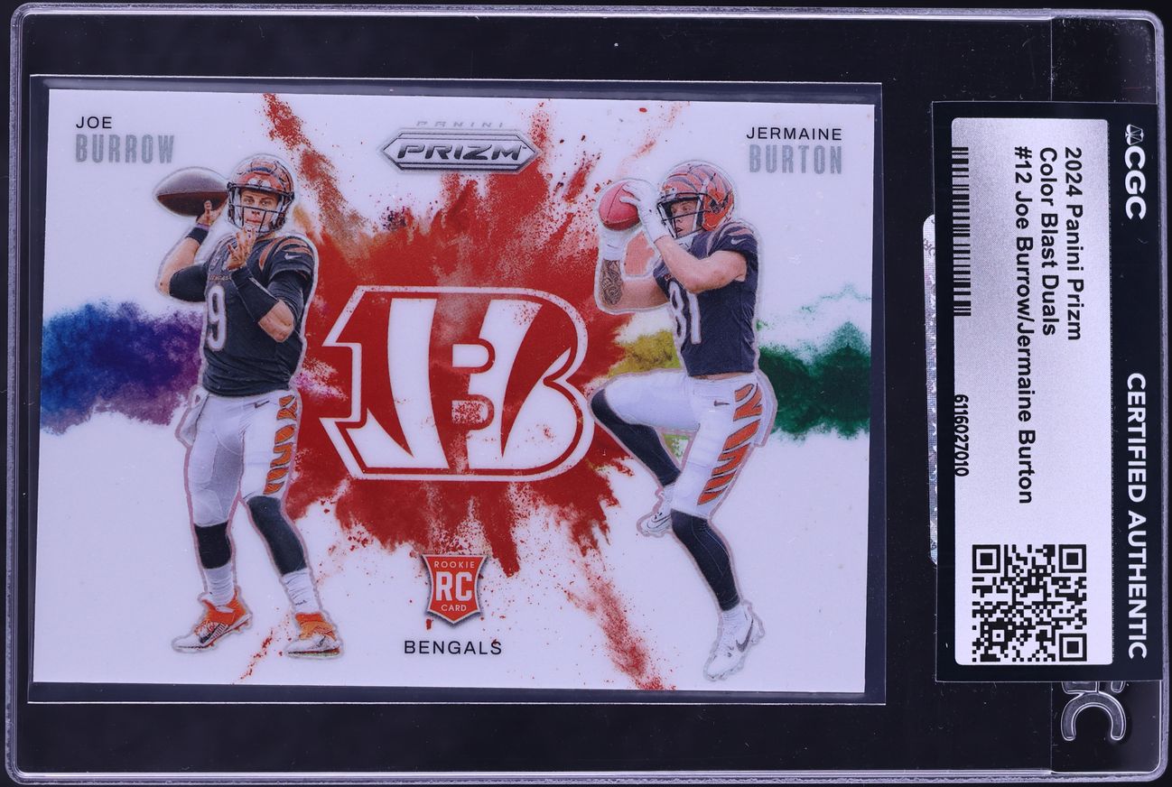 2024 Panini Prizm Color Blast Dual Joe Burrow Jermaine Burton ROOKIE #12 CGC AUTH