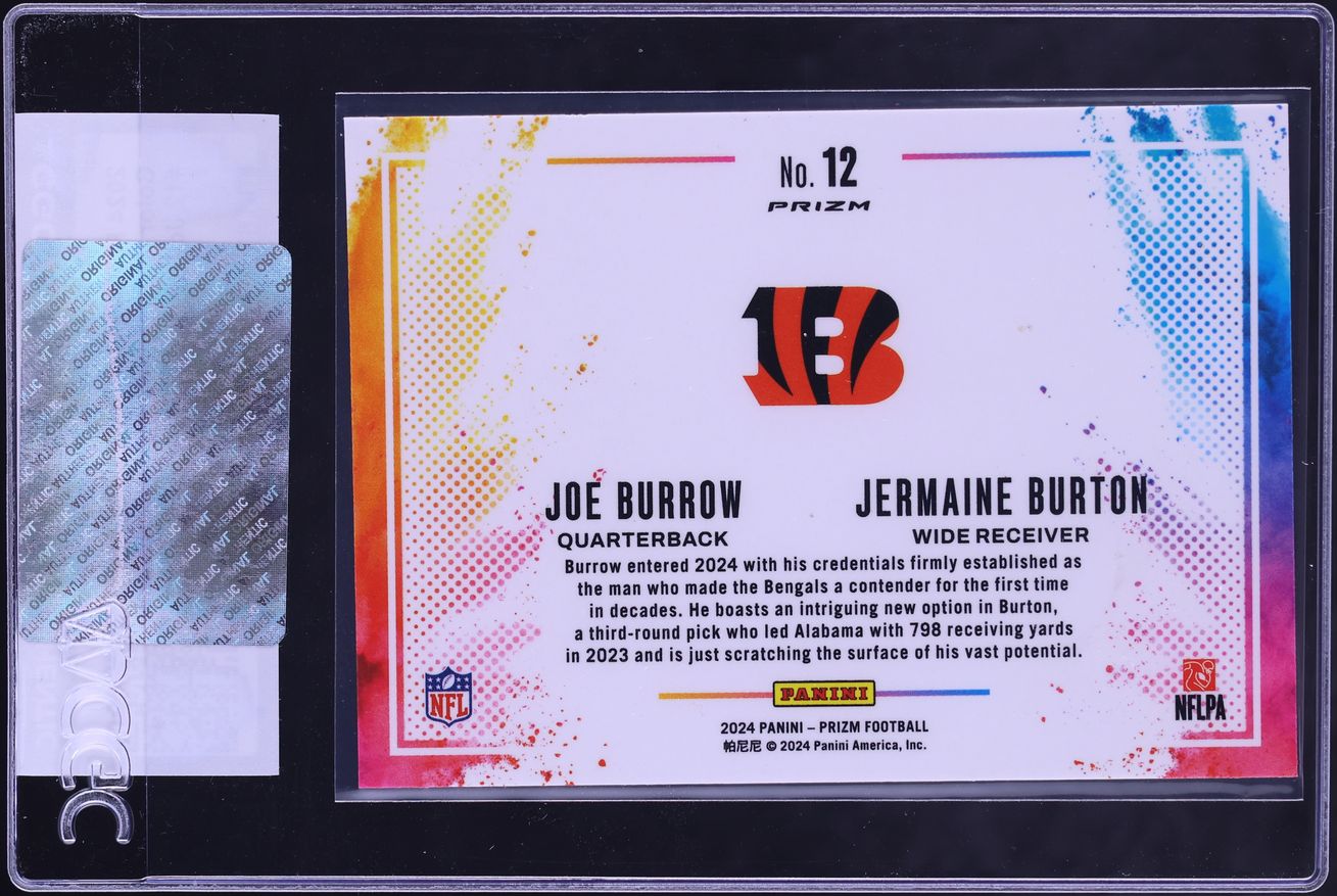 2024 Panini Prizm Color Blast Dual Joe Burrow Jermaine Burton ROOKIE #12 CGC AUTH