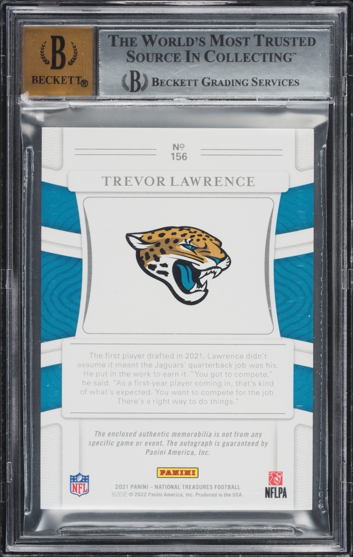 2021 National Treasures Purple Trevor Lawrence ROOKIE PATCH AUTO /49 #156 BGS 9 MINT