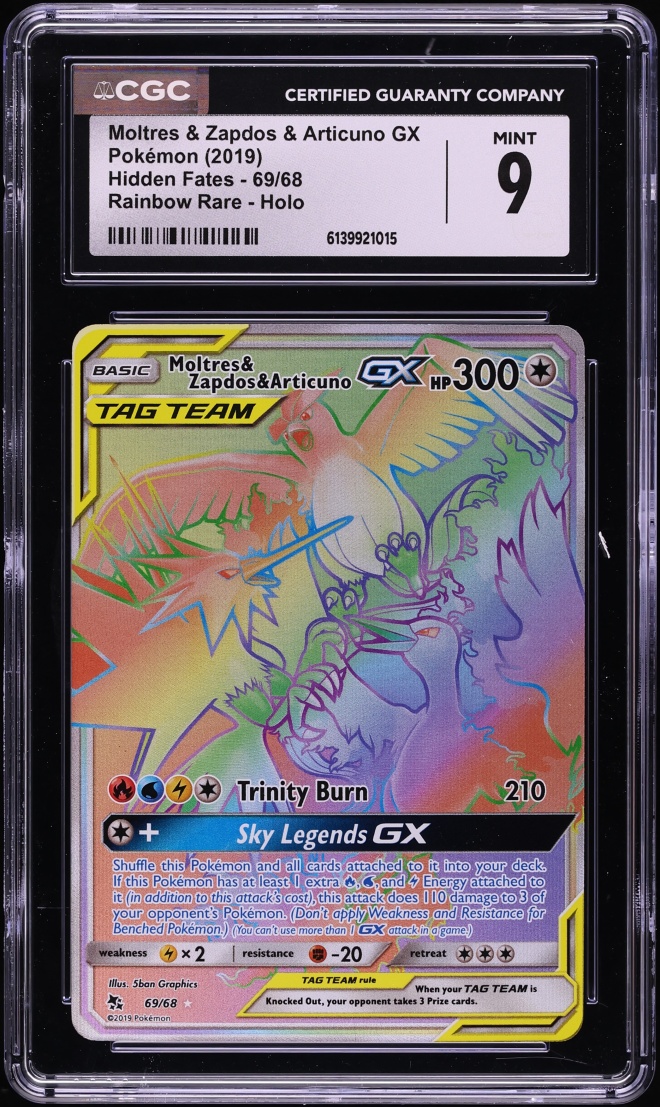 2019 Pokemon SM Hidden Fates Rainbow Rare Moltres & Zapdos & Articuno GX #69 CGC 9 MINT