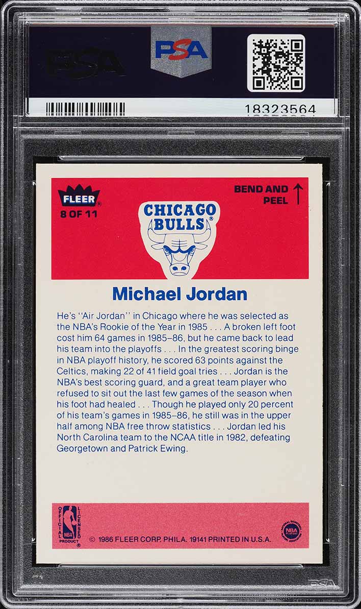 1986 Fleer Sticker Michael Jordan ROOKIE #8 PSA 9 MINT