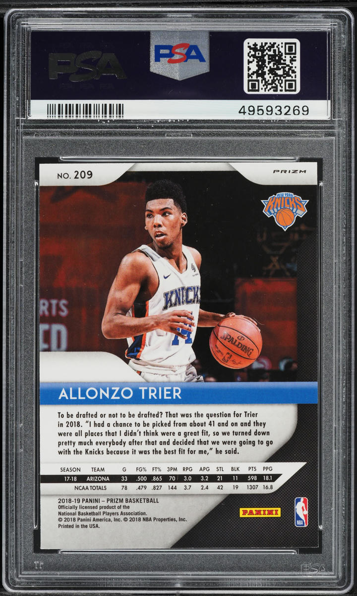 2018 Panini Prizm Silver Allonzo Trier ROOKIE #209 PSA 9 MINT