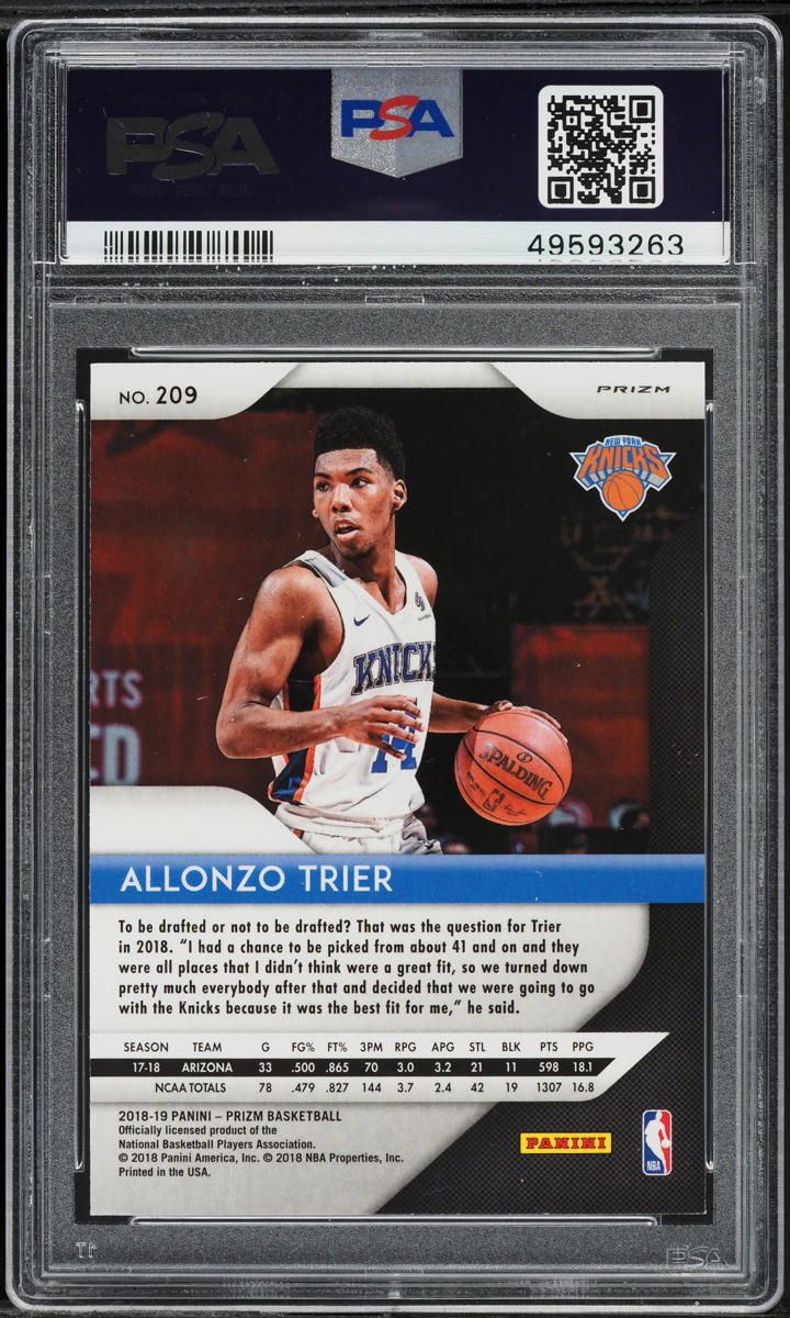 2018 Panini Prizm Silver Allonzo Trier ROOKIE #209 PSA 9 MINT