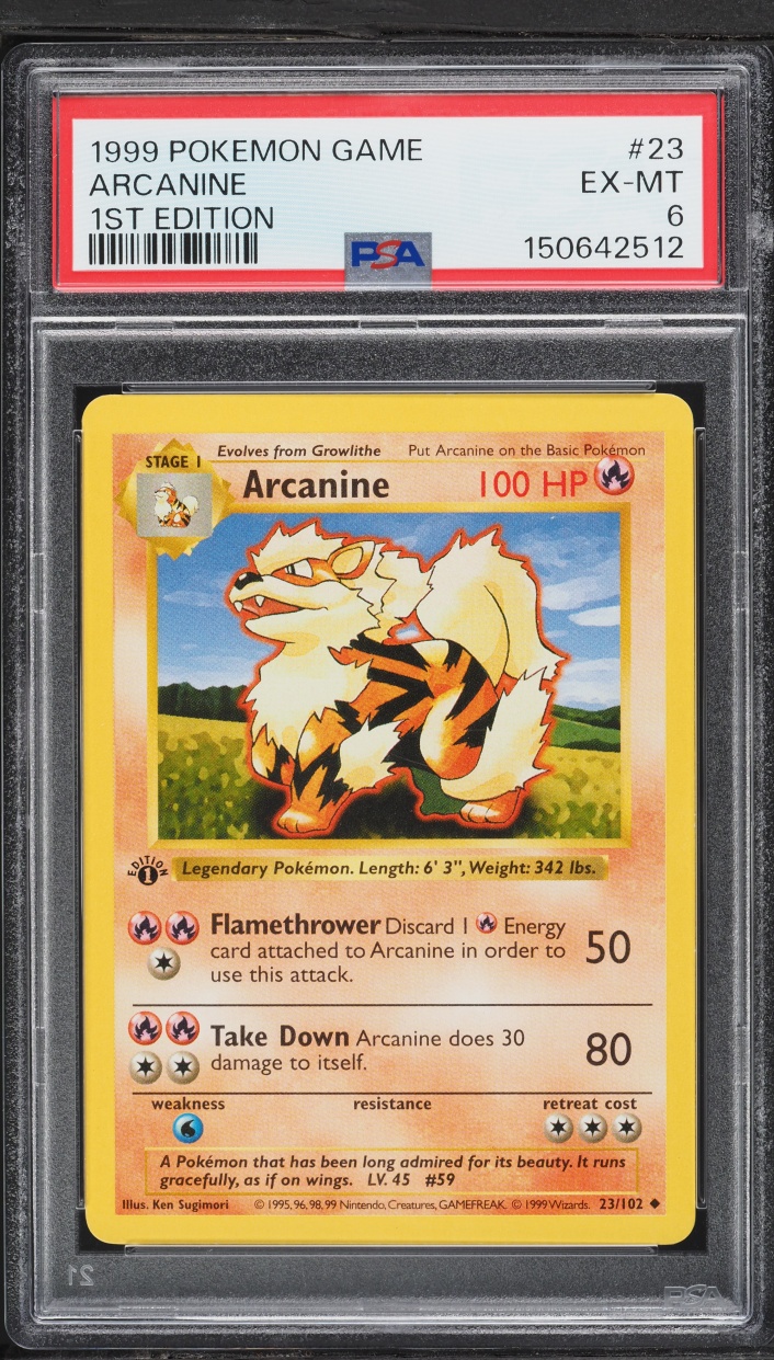 1999 Pokemon Base Set Shadowless 1st Edition Arcanine #23 PSA 6 EXMT