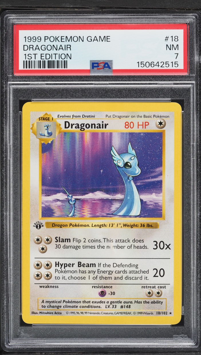 1999 Pokemon Base Set Shadowless 1st Edition Dragonair #18 PSA 7 NRMT