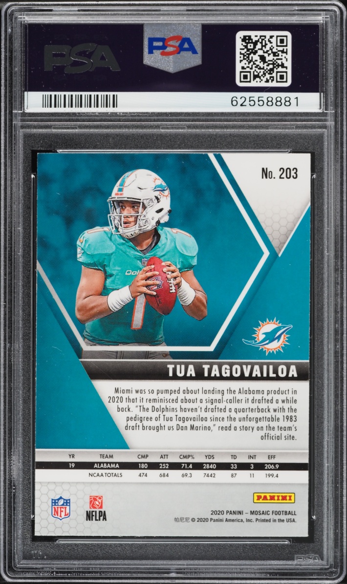 2020 Panini Mosaic Prizm Tua Tagovailoa ROOKIE #203 PSA 10 GEM MINT