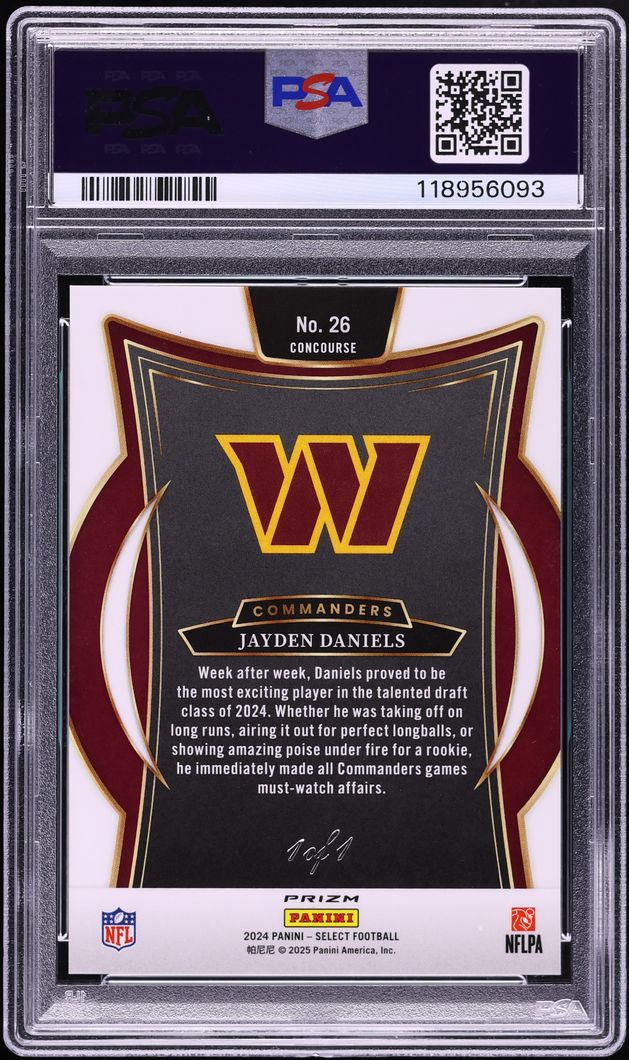 2024 Panini Select Concourse Black Prizm Jayden Daniels ROOKIE 1/1 #26 PSA 9 MINT