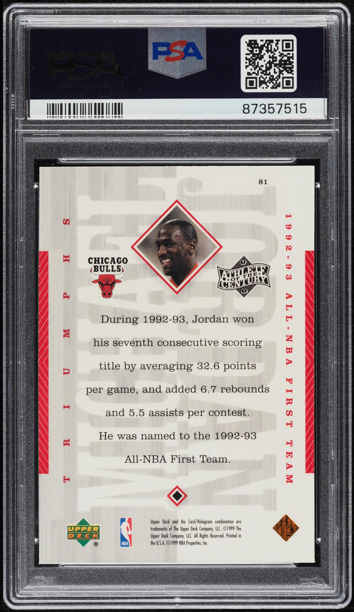 1999 Upper Deck MJ Athlete Of The Century Michael Jordan #81 PSA 10 GEM MINT