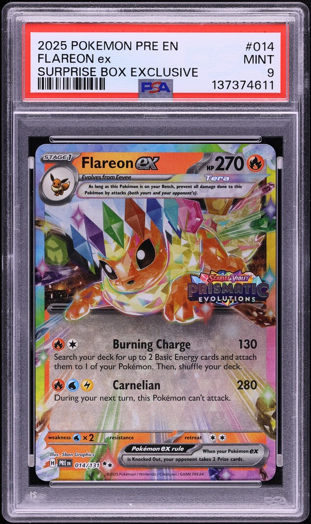 2025 Pokemon SV Prismatic Evolutions Surprise Box Exclusive Holo Flareon ex #14 PSA 9 MINT