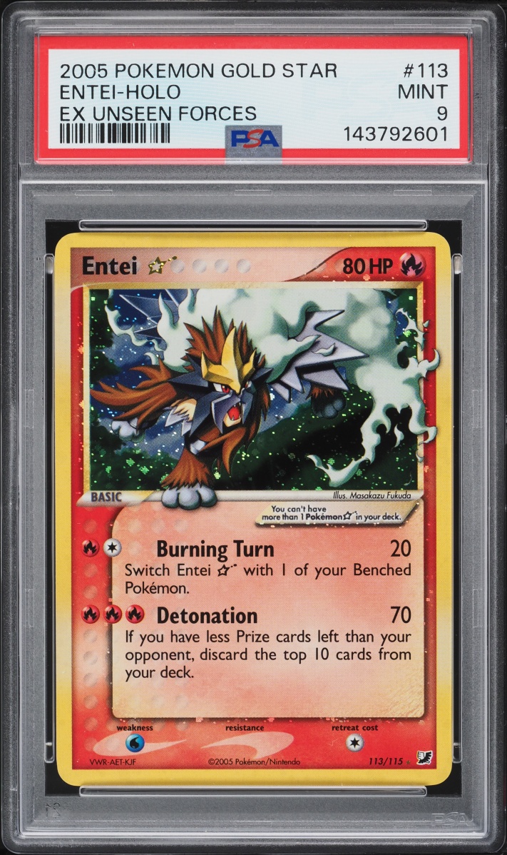 2005 Pokemon EX Unseen Forces Holo Entei Gold Star #113 PSA 9 MINT