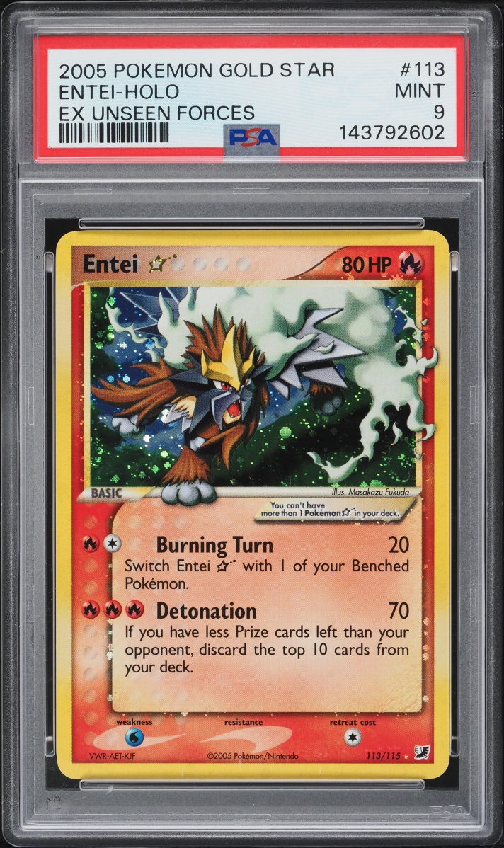 2005 Pokemon EX Unseen Forces Holo Entei Gold Star #113 PSA 9 MINT