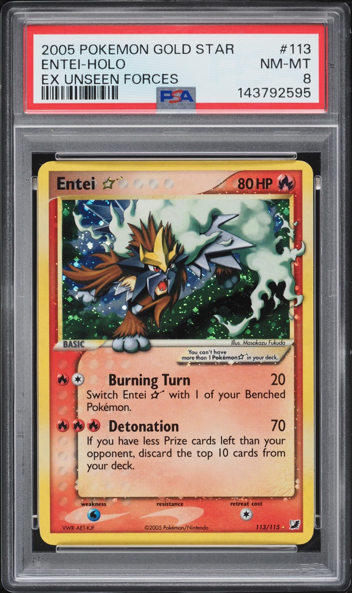 2005 Pokemon EX Unseen Forces Holo Entei Gold Star #113 PSA 8 NM-MT