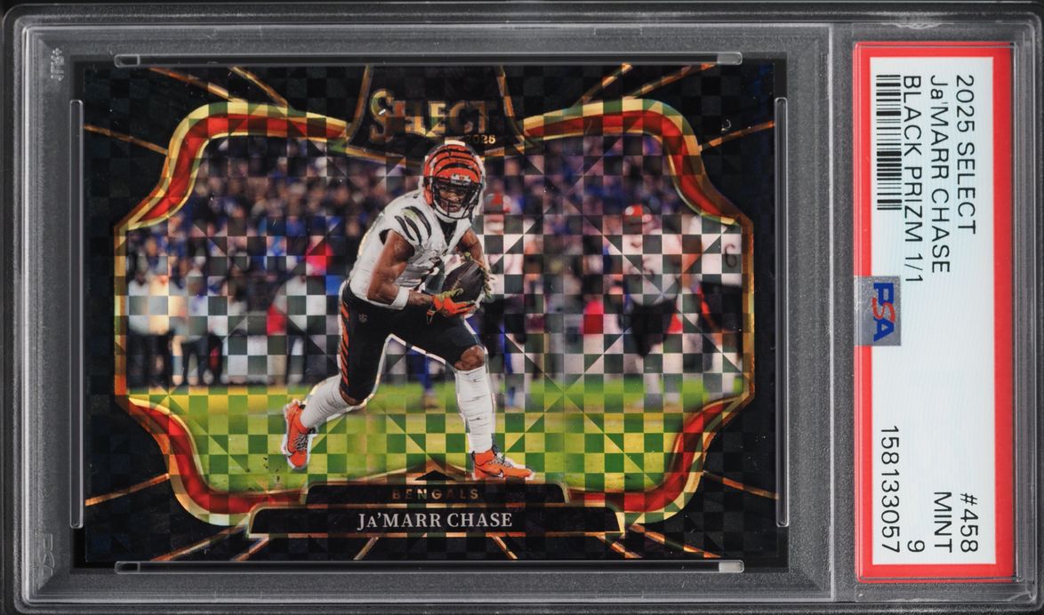2025 Select Field Level Black Prizm Ja'Marr Chase 1/1 #458 PSA 9 MINT