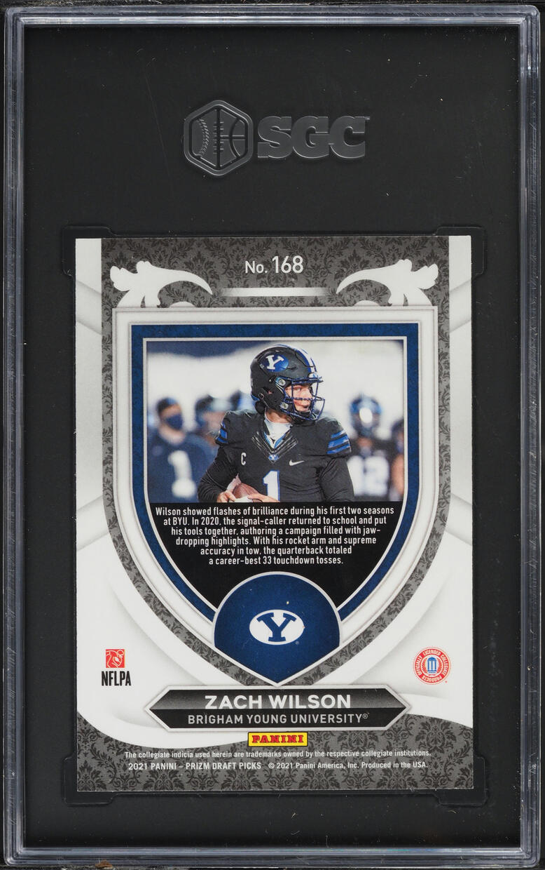 2021 Panini Prizm Draft Picks Zach Wilson ROOKIE #168 SGC 9 MINT