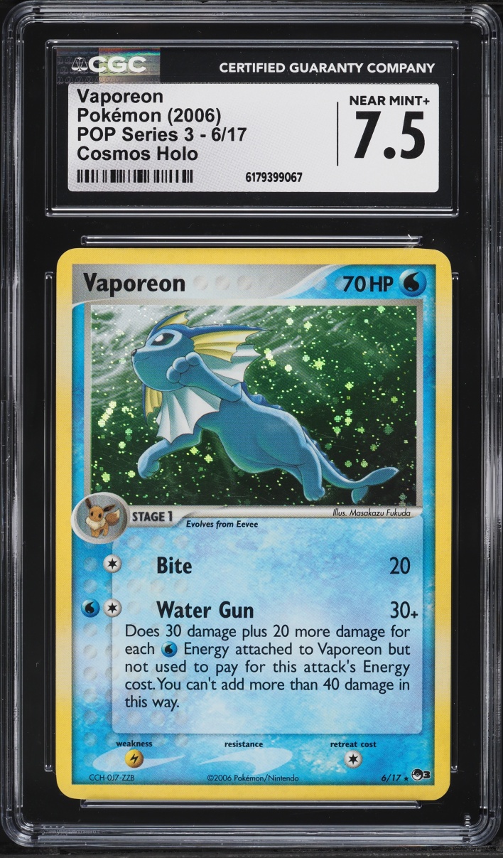 2006 Pokemon POP Series 3 Cosmos Holo Vaporeon #6 CGC 7.5 NRMT+