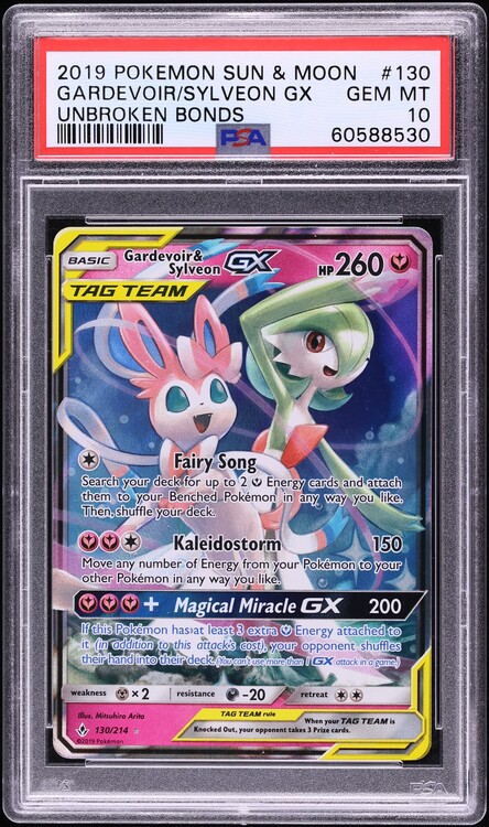 2019 Pokemon Sun & Moon Unbroken Bonds Alt Art Gardevoir & Sylveon GX #130 PSA 10 GEM MINT