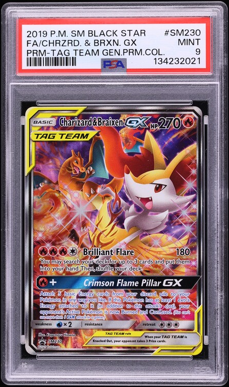 2019 Pokemon SM Promo Tag Team Generations Premium Alt Art Charizard & Braixen GX #SM230 PSA 9