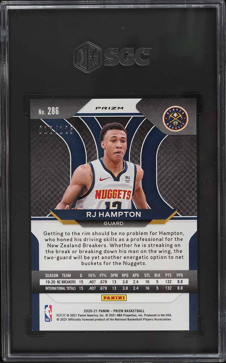2020 Panini Prizm Blue Ice RJ Hampton ROOKIE /125 #286 SGC 10 GEM MINT