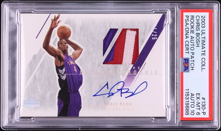 2003 Ultimate Collection Chris Bosh ROOKIE PATCH AUTO DNA 10 /25 #130-P PSA 6 EXMT