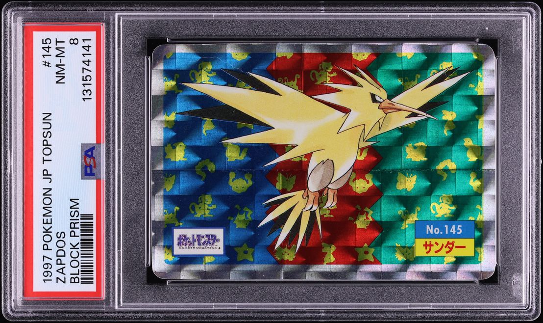 1997 Pokemon Japanese Topsun Block Prism Zapdos #145 PSA 8 NM-MT