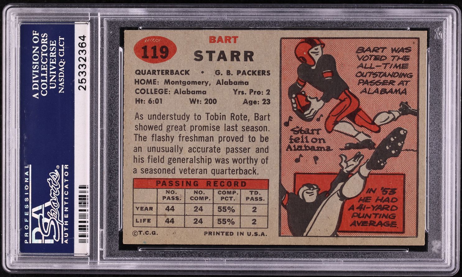 1957 Topps Football Bart Starr ROOKIE #119 PSA 6.5 EXMT+
