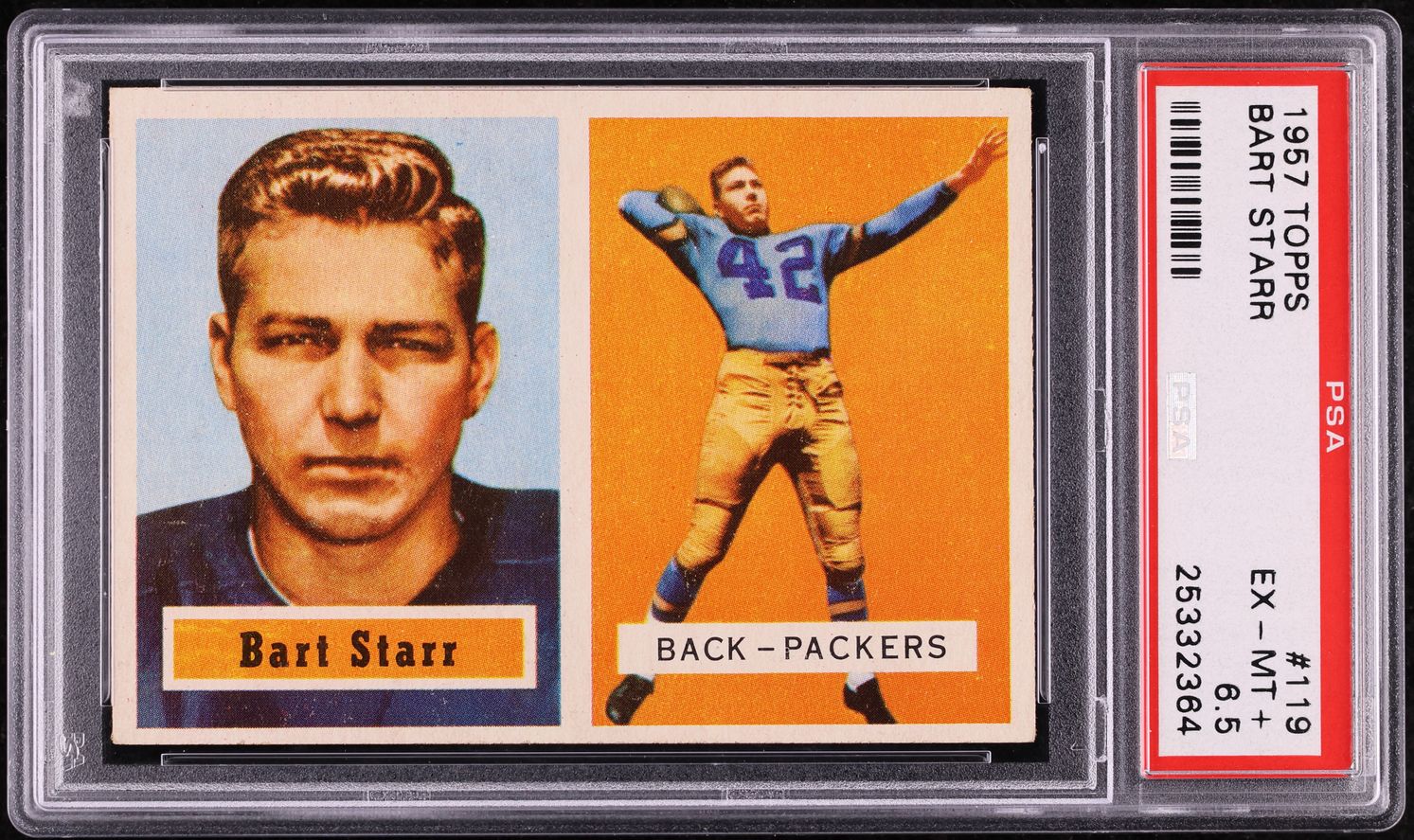 1957 Topps Football Bart Starr ROOKIE #119 PSA 6.5 EXMT+