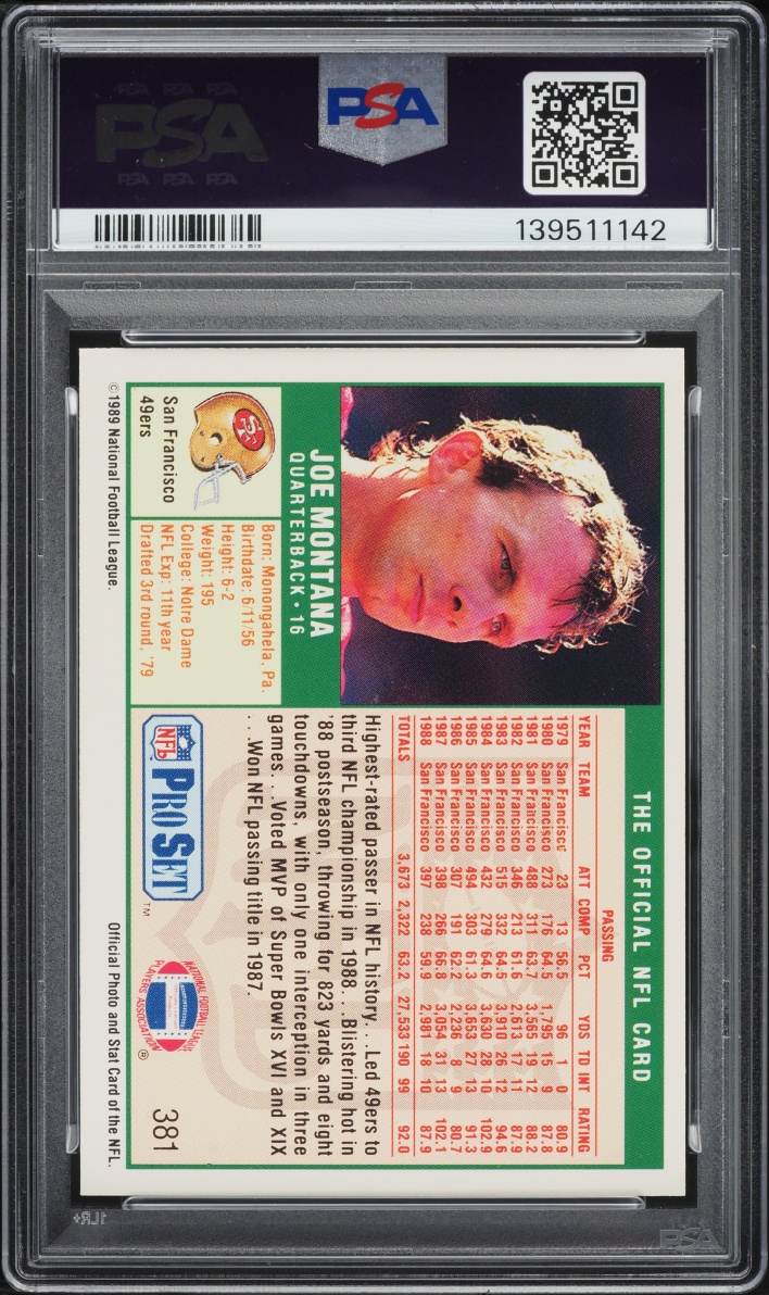 1989 Pro Set Football Joe Montana #381 PSA 9 MINT