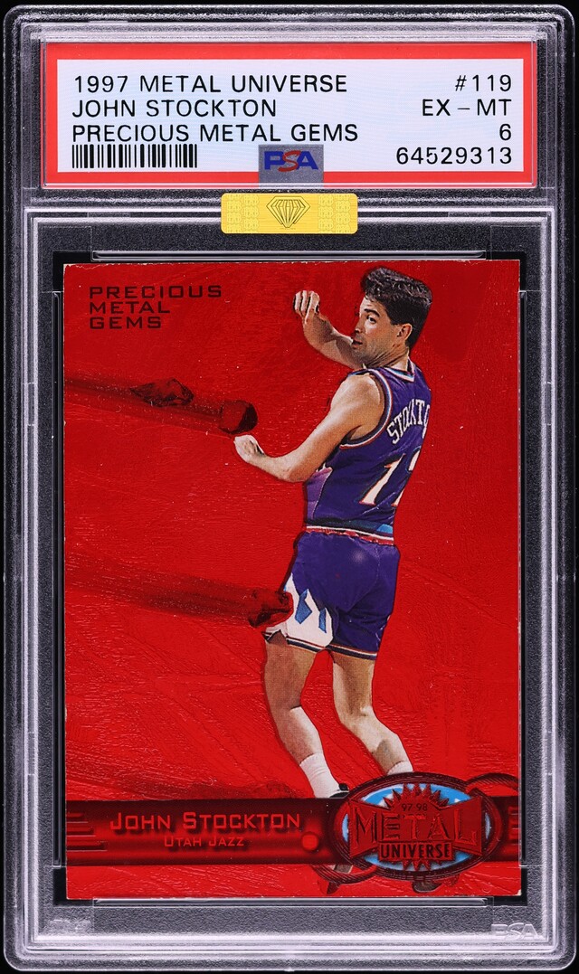 1997 Metal Universe Precious Metal Gems PMG Red John Stockton /100 #119 MBA PSA 6 EXMT
