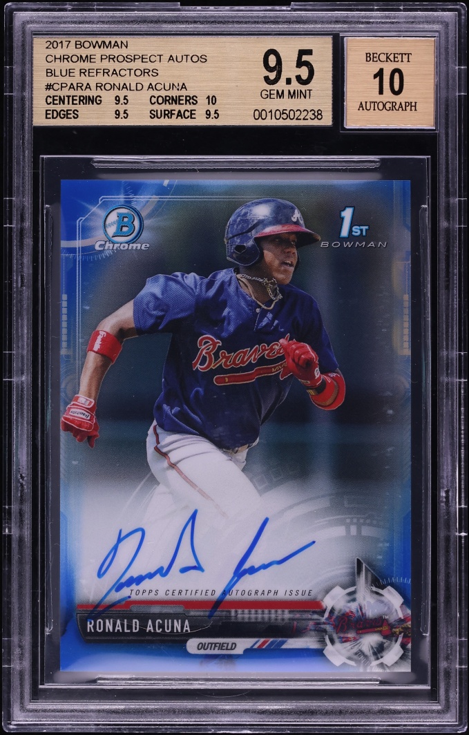 2017 Bowman Chrome Blue Refractor Ronald Acuna PROSPECT AUTO /150 #CPA-RA BGS 9.5 GEM MINT