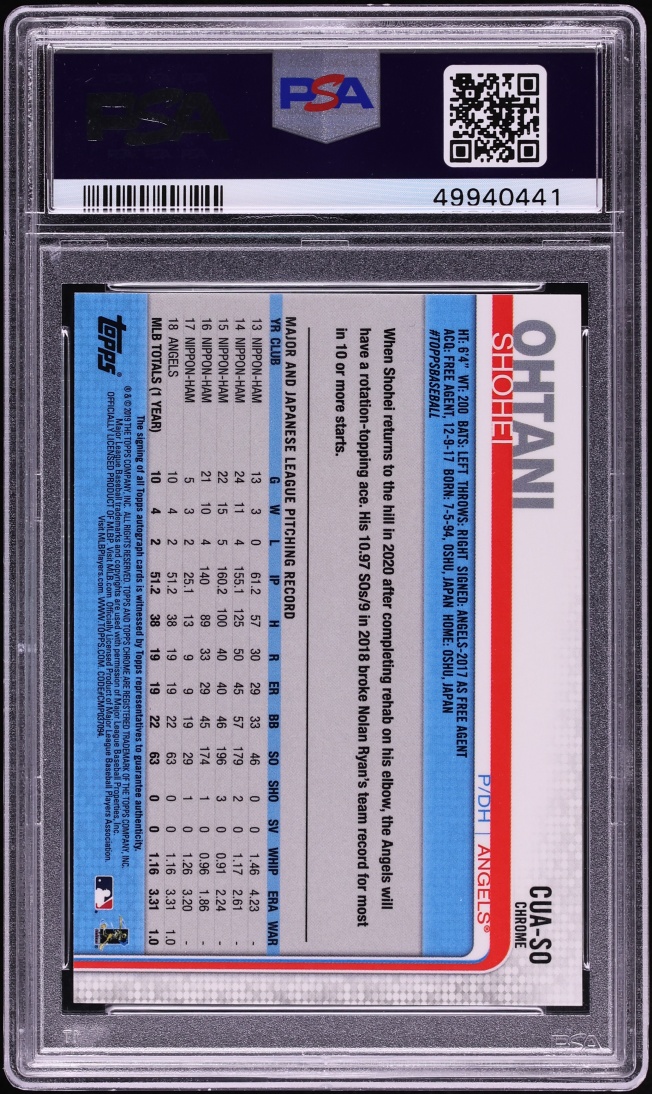 2019 Topps Chrome Update Shohei Ohtani AUTO #SO PSA 10 GEM MINT - Photo 2