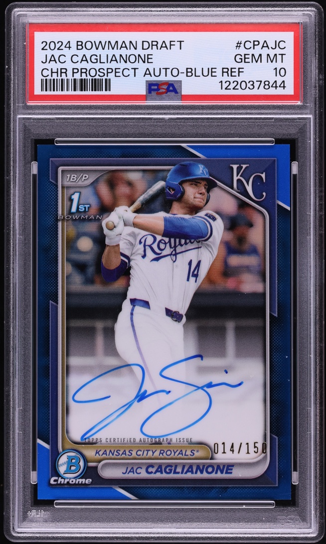 2024 Bowman Chrome Draft Blue Refractor Jac Caglianone PROSPECT AUTO /150 PSA 10 GEM MINT