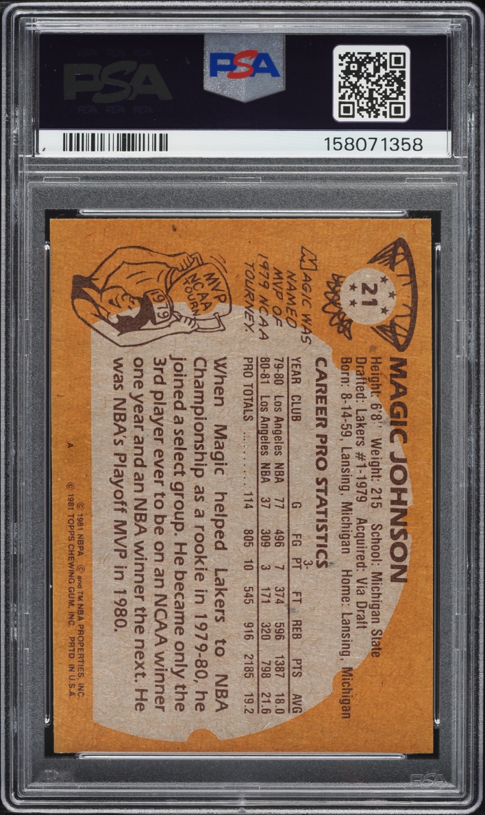 1981 Topps Basketball Magic Johnson #21 PSA 7 NRMT