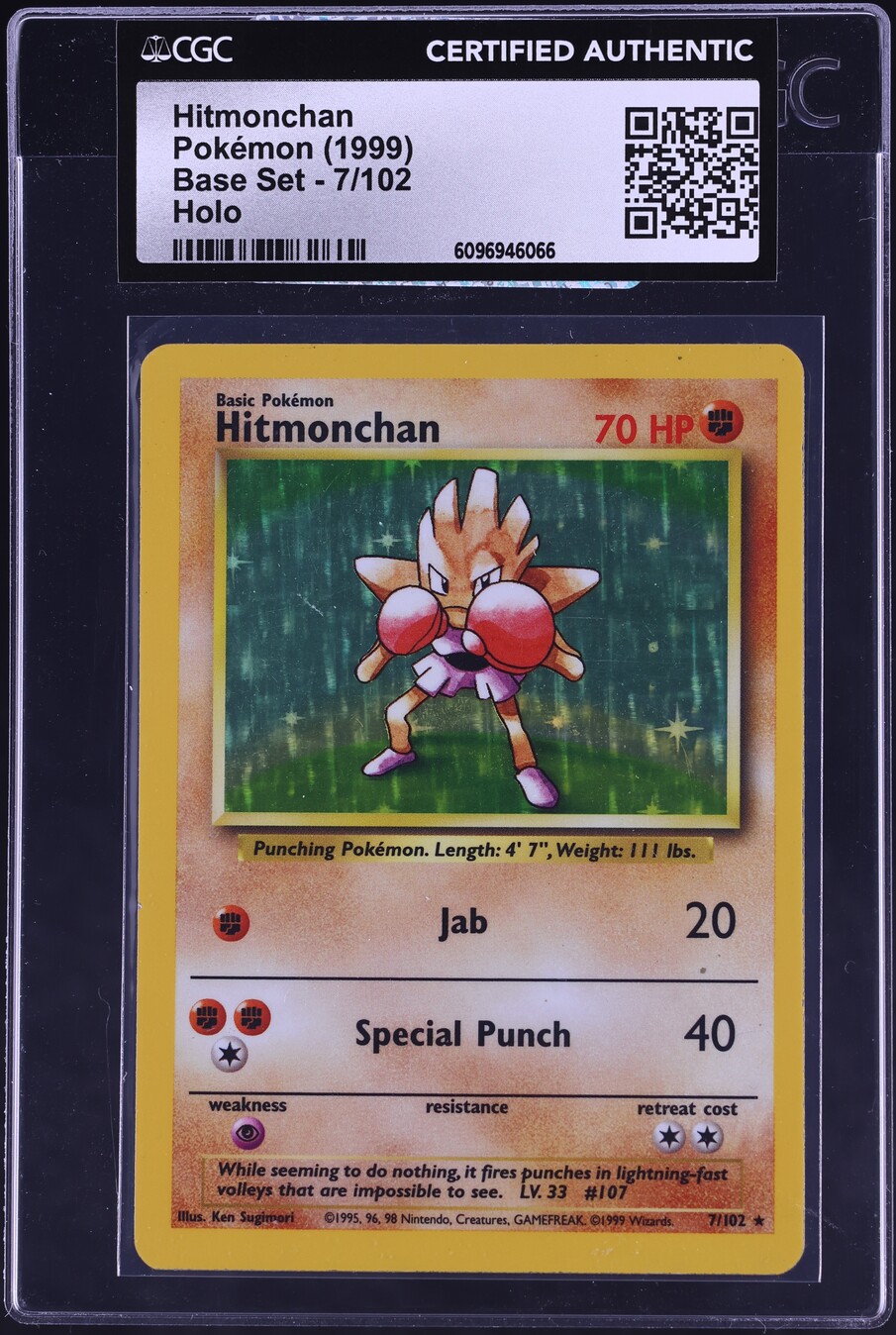 1999 Pokemon Base Set Holo Hitmonchan #7 CGC AUTH
