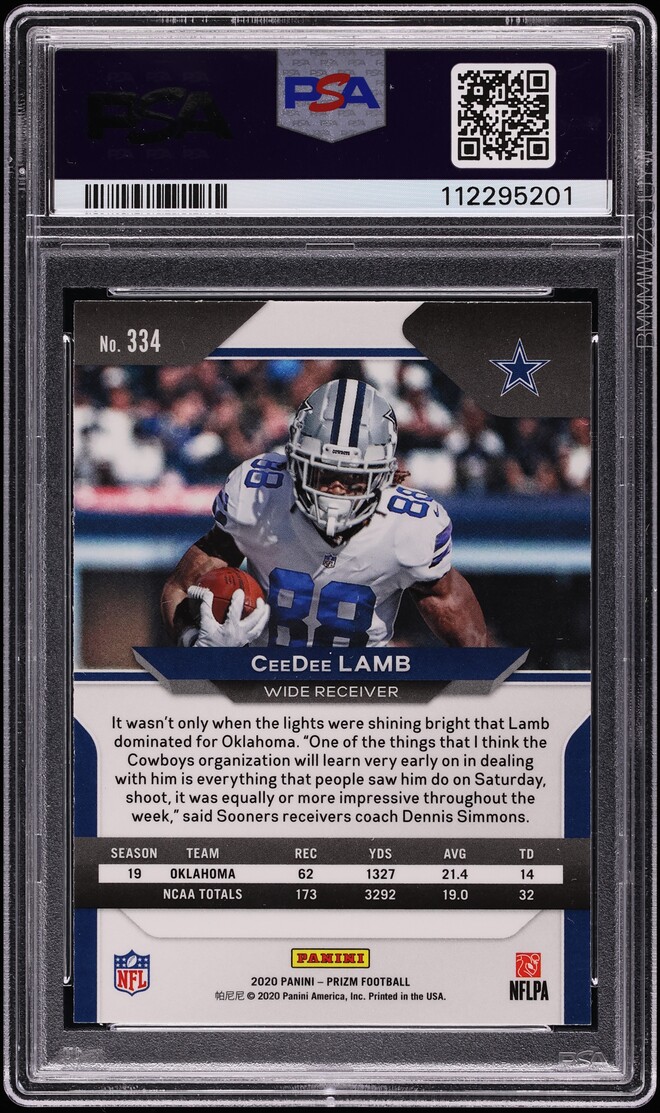 2020 Panini Prizm Variation CeeDee Lamb ROOKIE #334 PSA 10 GEM MINT