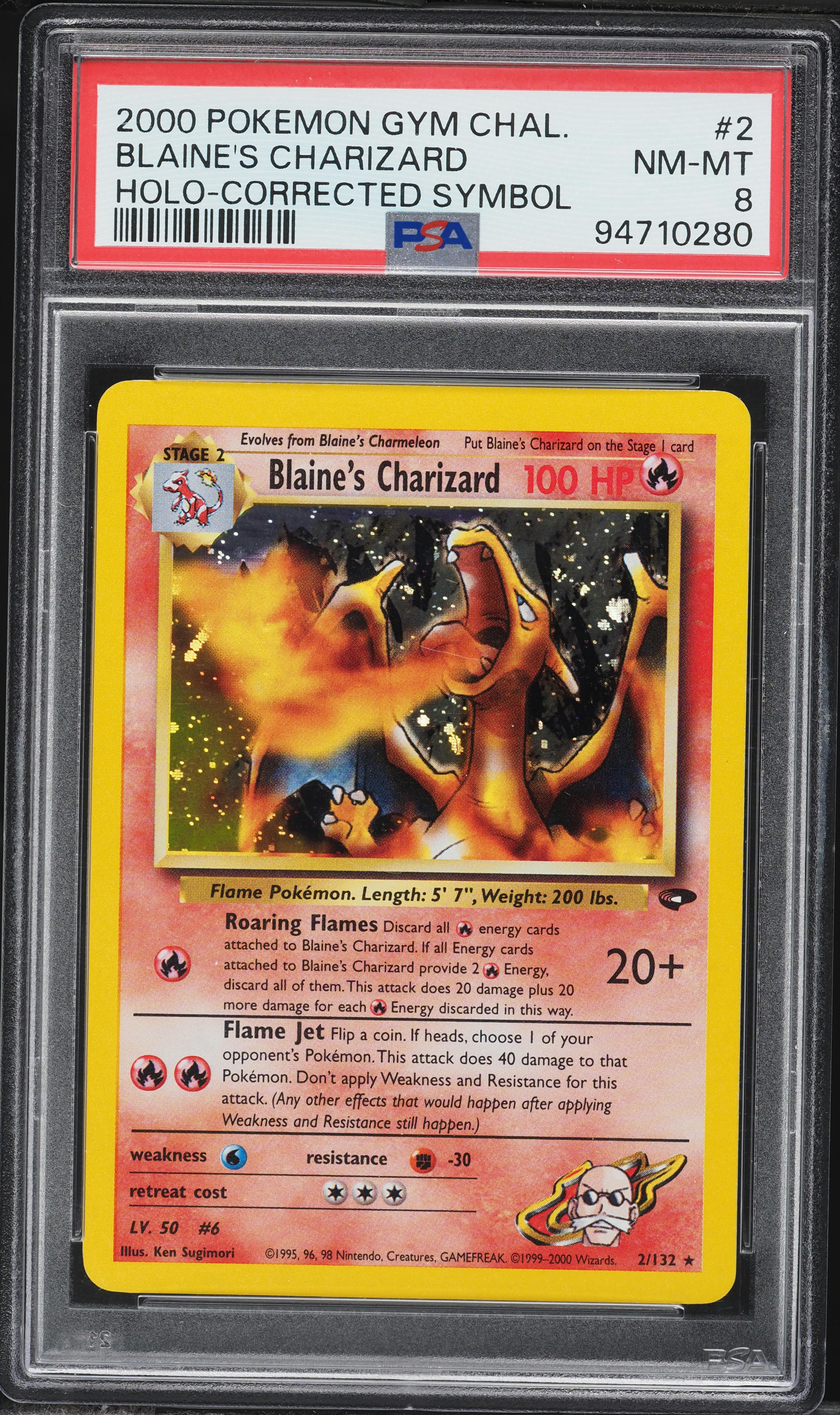 2000 Pokemon Gym Challenge Corrected Symbol Holo Blaine's Charizard #2 PSA 8 NM-MT
