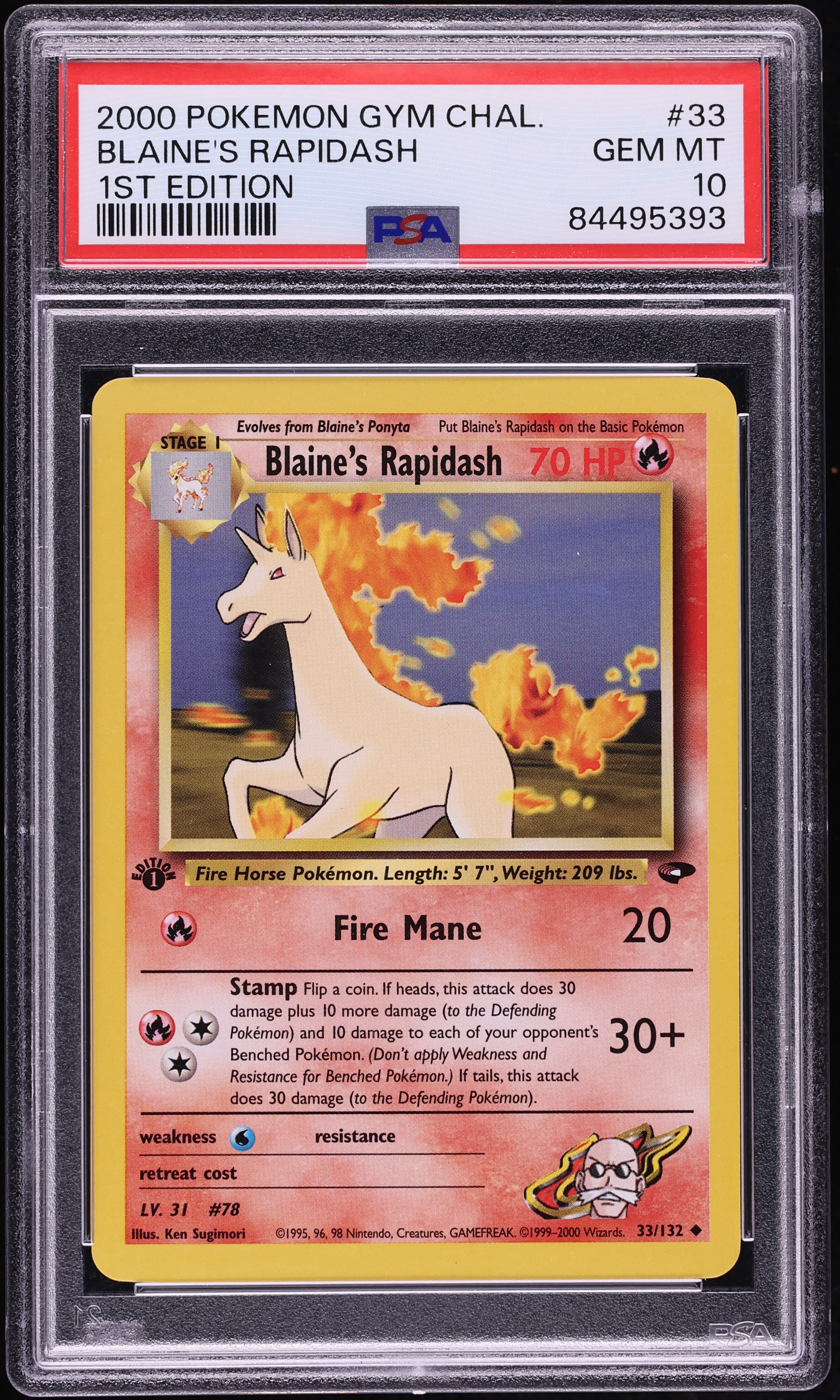 2000 Pokemon Gym Challenge 1st Edition Blaine's Rapidash #33 PSA 10 GEM MINT