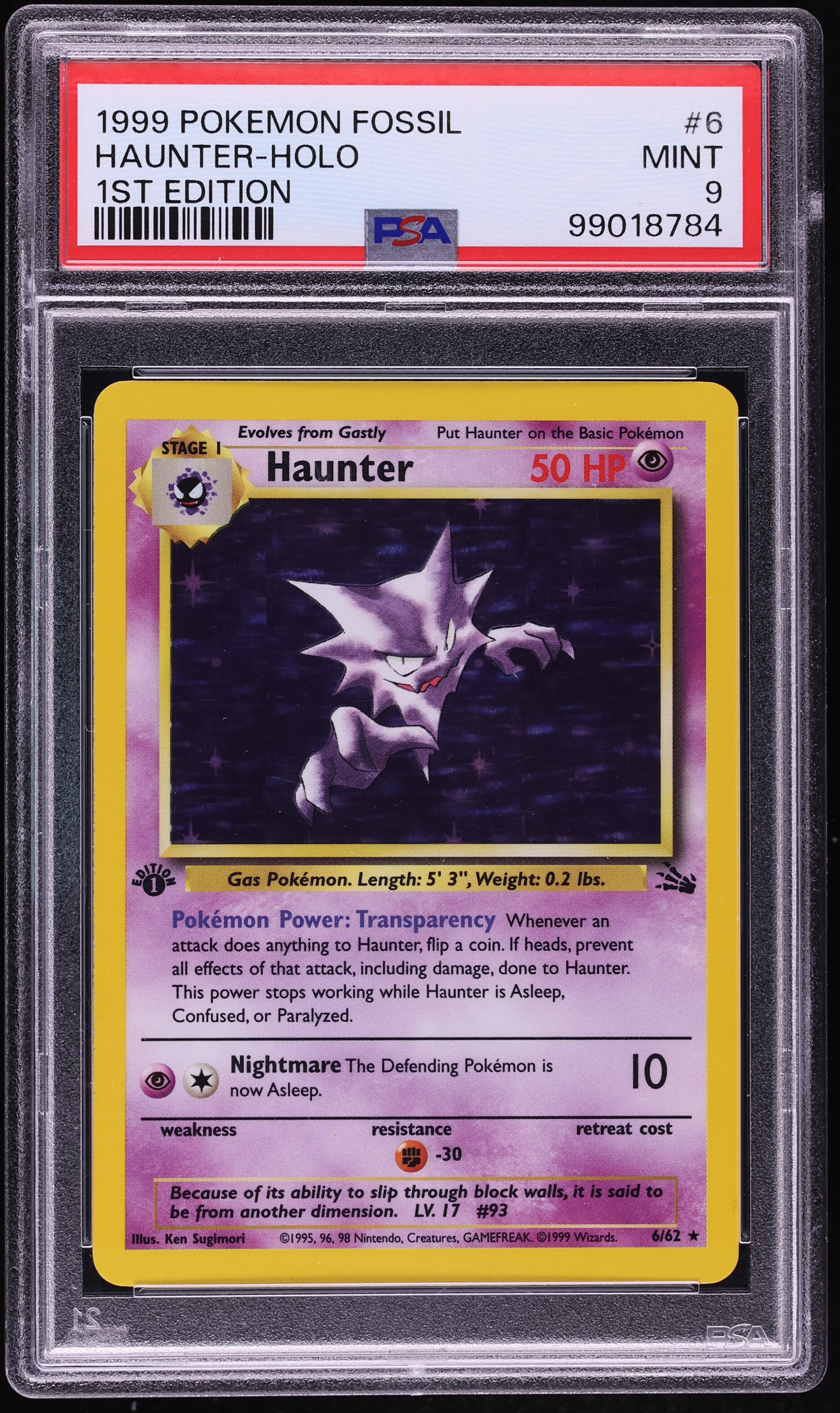 1999 Pokemon Fossil 1st Edition Holo Haunter #6 PSA 9 MINT