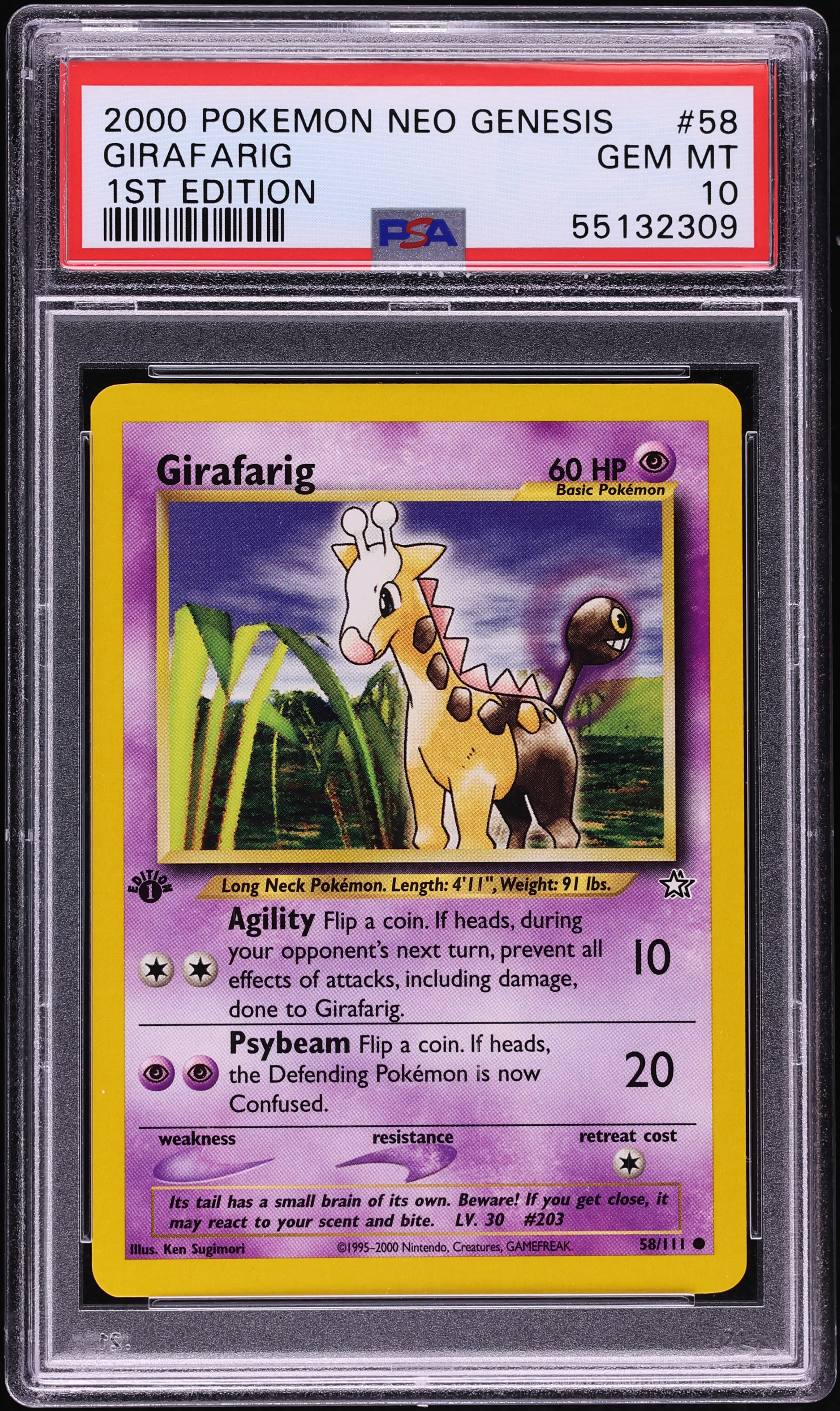 2000 Pokemon Neo Genesis 1st Edition Girafarig #58 PSA 10 GEM MINT