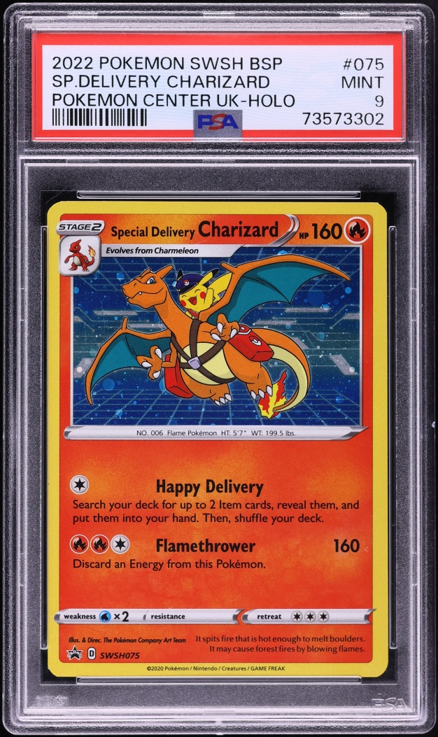 2022 Pokemon Sword & Shield BSP Promo Center UK Holo Special Delivery Charizard #75 PSA 9 MINT