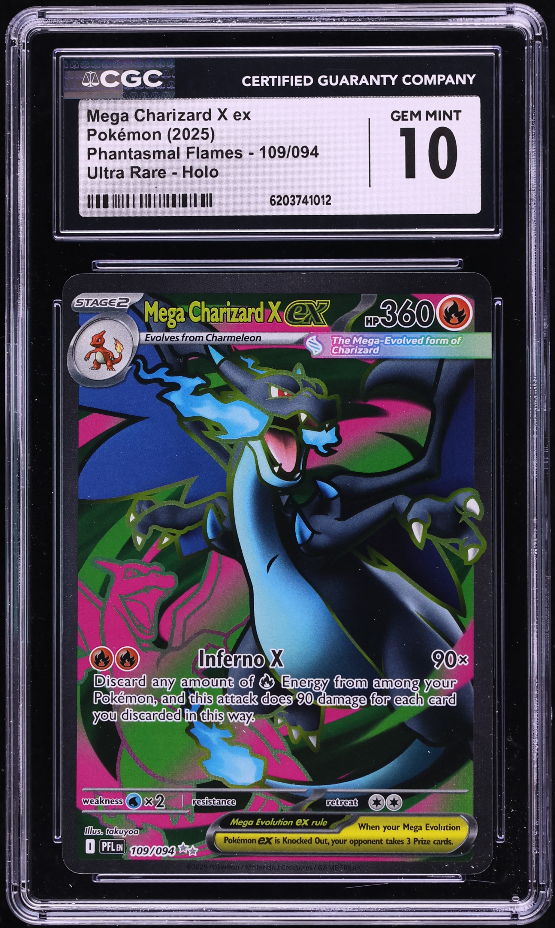 2025 Pokemon Mega Evolution Phantasmal Flames Full Art Mega Charizard X ex #109 CGC 10 GEM MINT