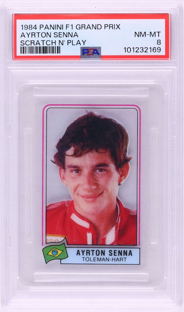 1984 Panini Formula 1 F1 Grand Prix Scratch N' Play Ayrton Senna ROOKIE PSA 8