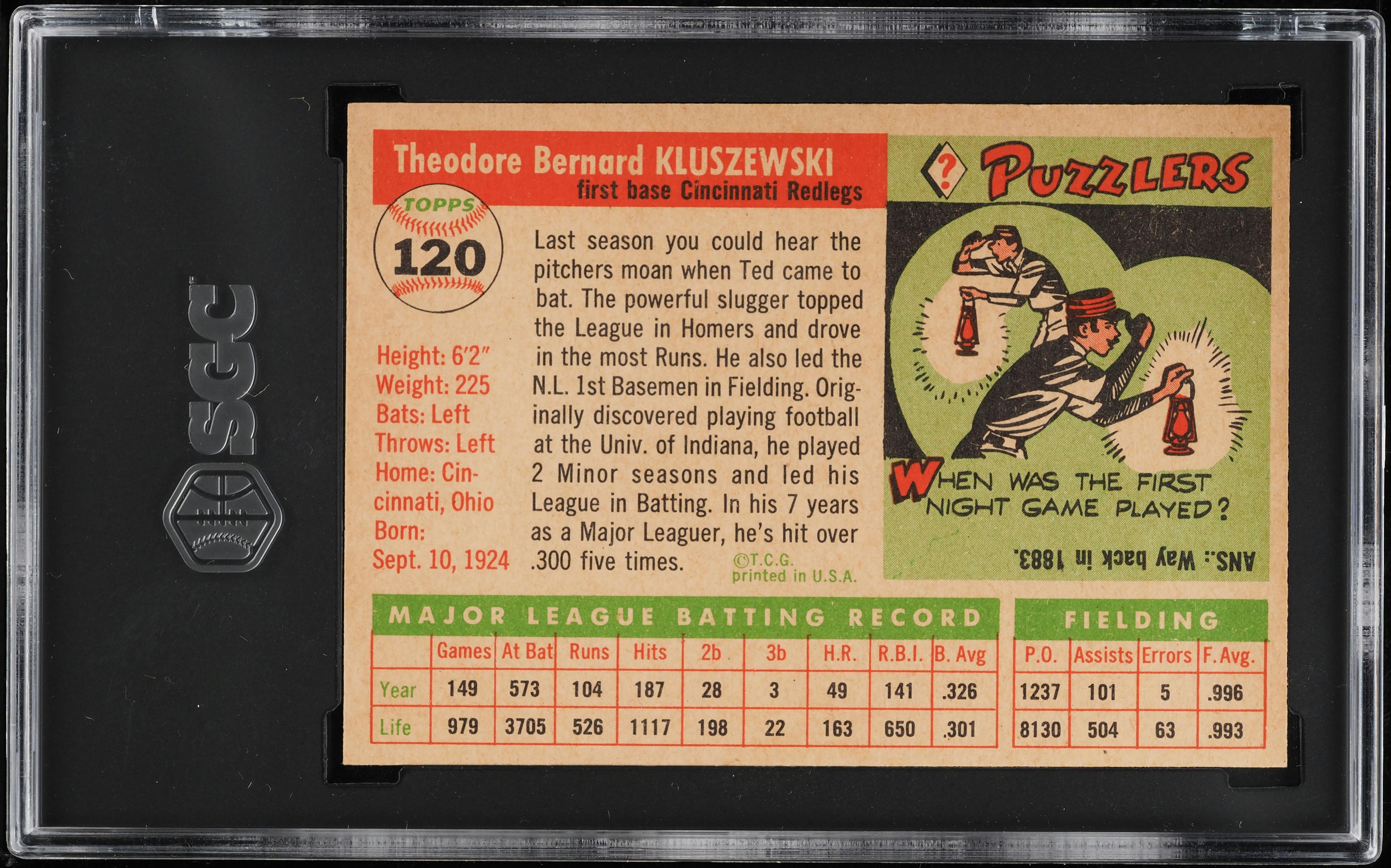 1955 Topps Ted Kluszewski #120 SGC 8.5 NM-MT+