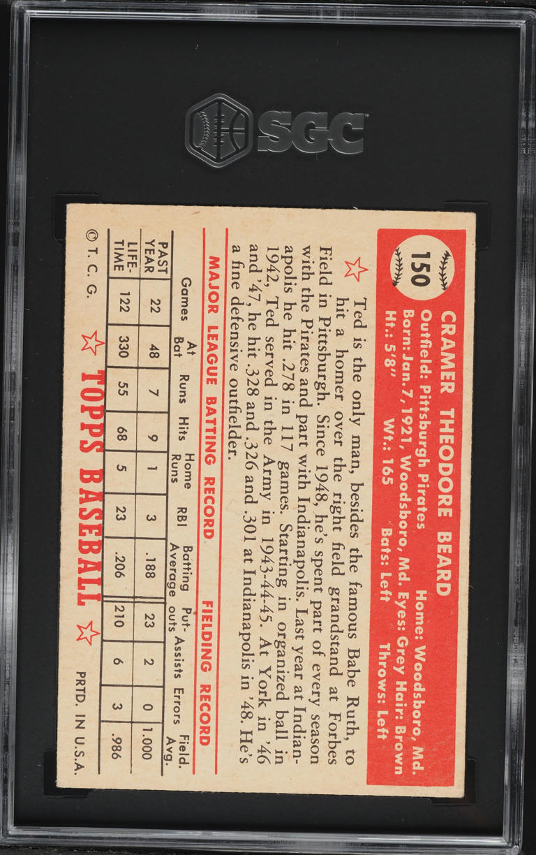 1952 Topps Ted Beard #150 SGC 5 EX