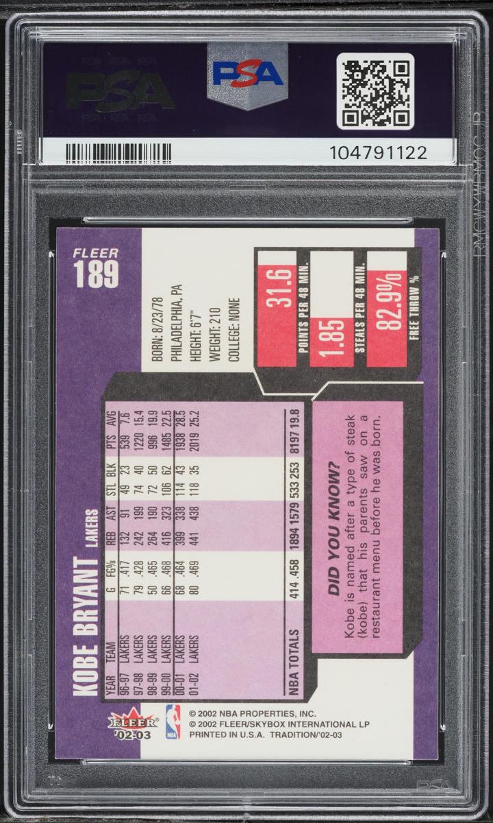 2002 Fleer Tradition Kobe Bryant #189 PSA 8 NM-MT