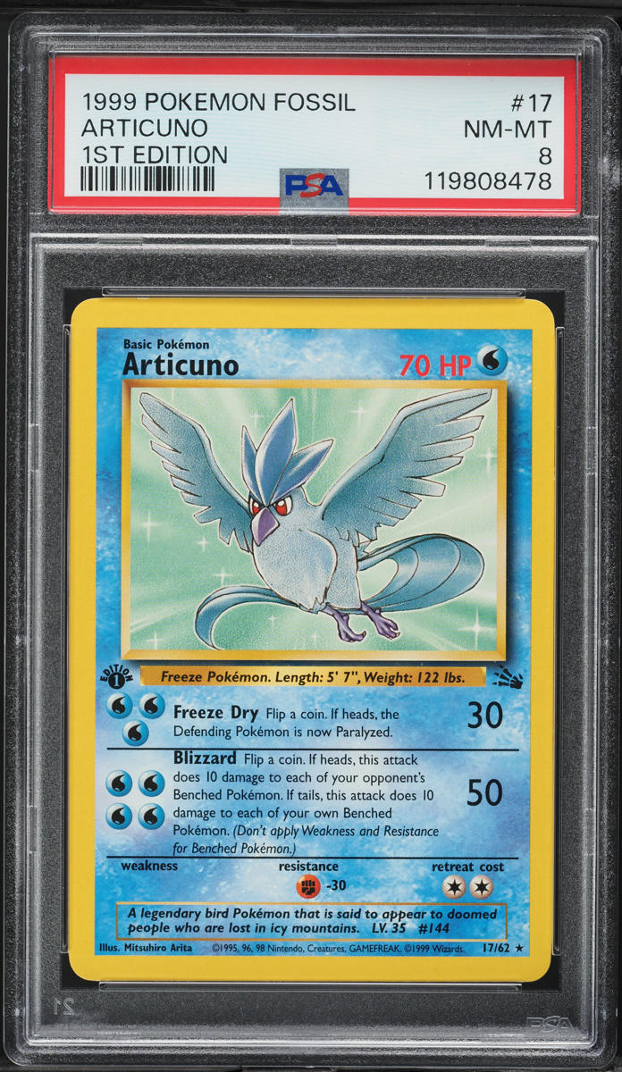 1999 Pokemon Fossil 1st Edition Articuno #17 PSA 8 NM-MT