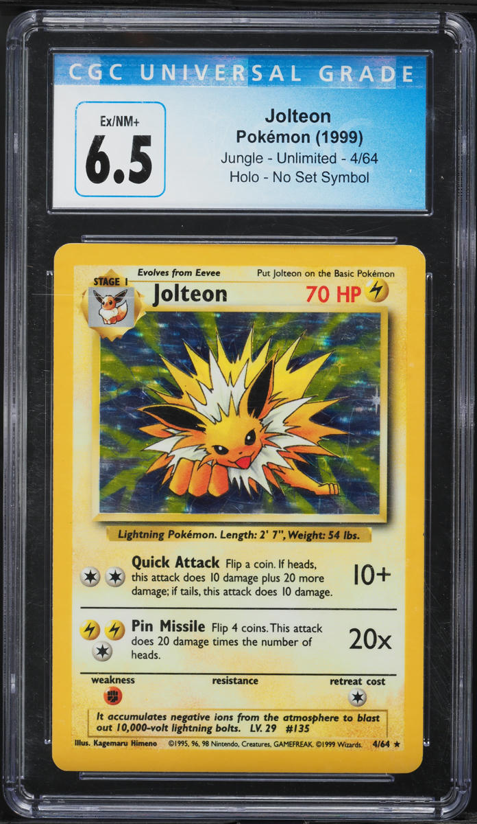 1999 Pokemon Jungle No Set Symbol Holo Jolteon #4 CGC 6.5 EXMT+