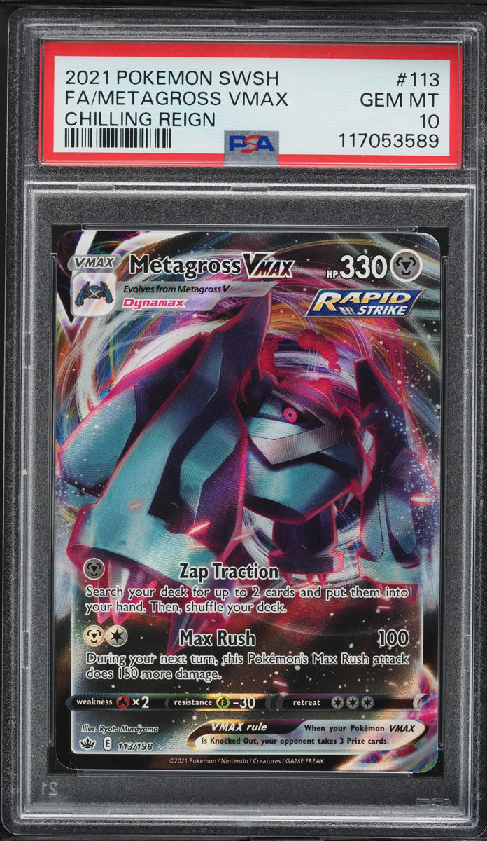 2021 Pokemon Sword & Shield Chilling Reign Full Art Metagross VMAX #113 PSA 10