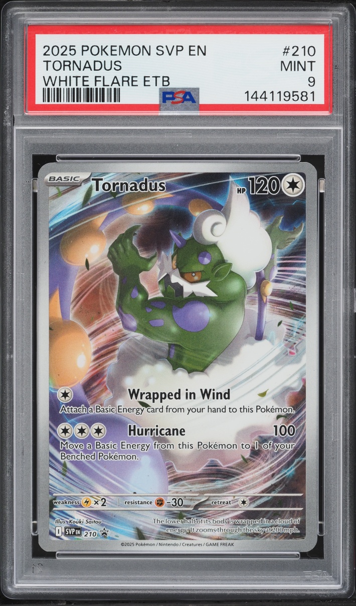 2025 Pokemon Scarlet & Violet Promo White Flare ETB Full Art Tornadus #210 PSA 9 MINT